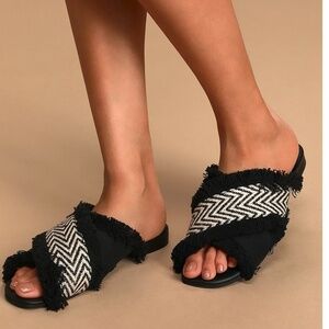 Lulus Finlee Black and White Woven Slide Sandals